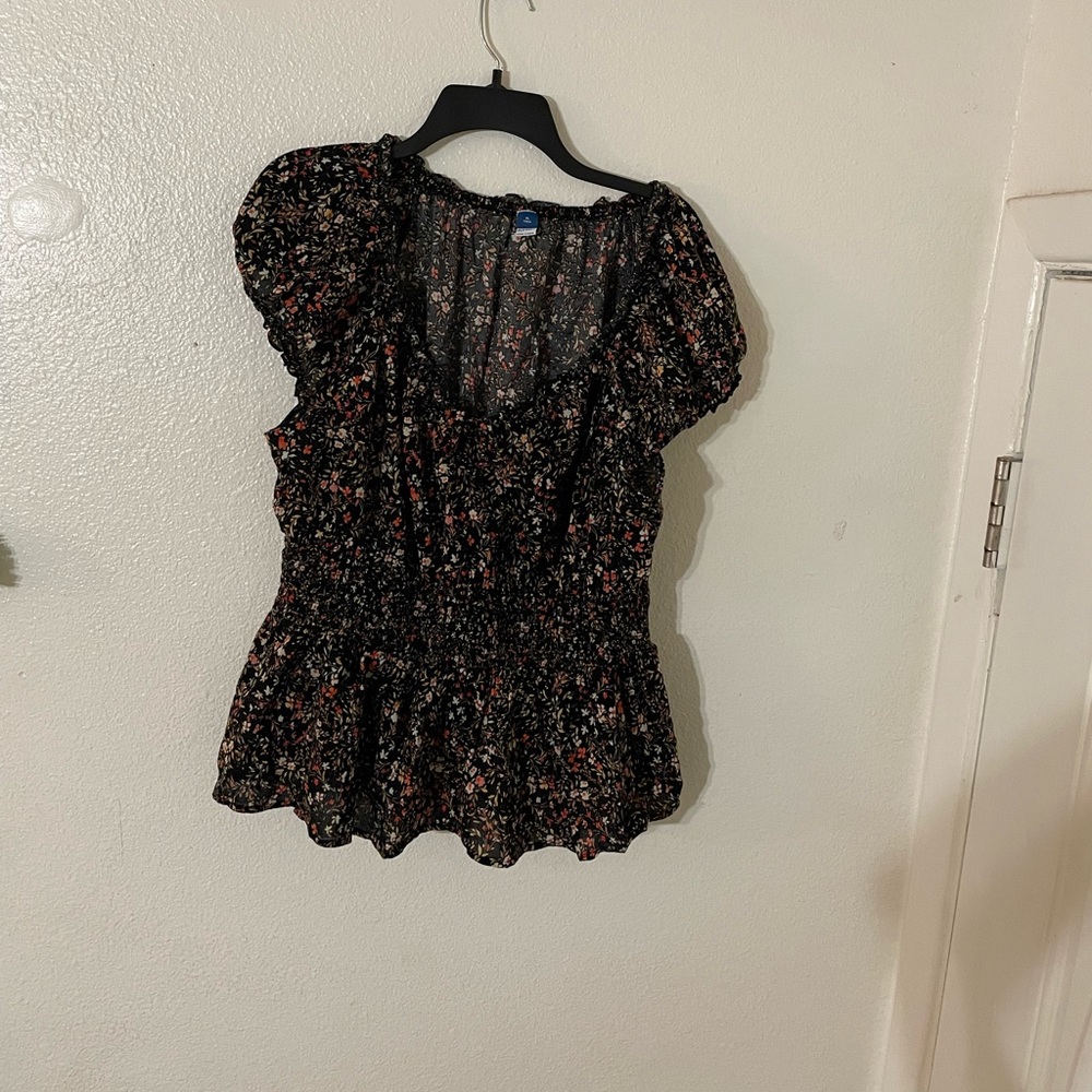 Puff Sleeve Floral Print Smocked Peplum Blouse  XL Tall